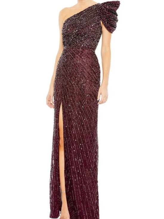 Mac Duggal Dresses & Skirts - Mac Duggal Blackberry Purple Sequin Puff One Shoulder Gown